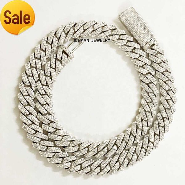 

925 sterling silver cuban link chain moissanite tri color 14mm long clasp moissanite cuban link chain
