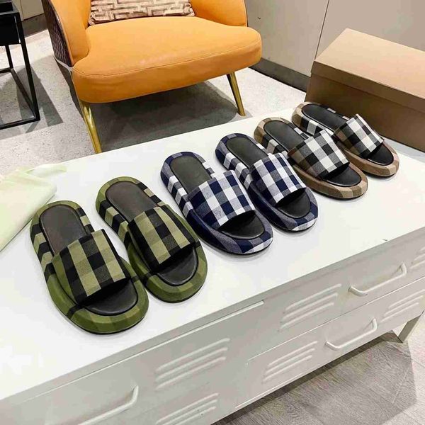 

designer slippers embroidered leather mesh slipper men women lattice slides platform sandals flat brown rubber flip flops, Black
