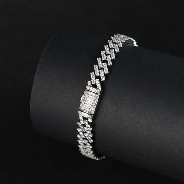 

fashion hiphop jewelry 8mm silver 925 cuban chain woman and men iced out paved moissanite rapper cuban link chain bracelet