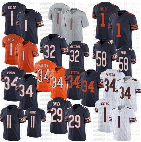 

football jersey chicago''bears''2 d.j. moore 1 justin fields 11 darnell mooney 24 khalil herbert 12 velus jones jr. 54 b, Black;red