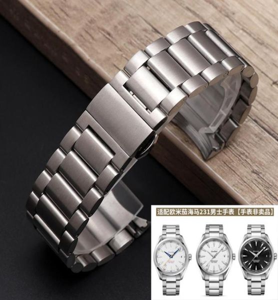 

watchband men 20mm pure solid notch stainless steel brushed watch band strap bracelets for omega 2318820961, Black;brown