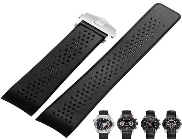 

watch band for tag heuer carrera silicone rubber waterproof men women 22 24mm strap accessories bracelet belt244n4643348, Black;brown