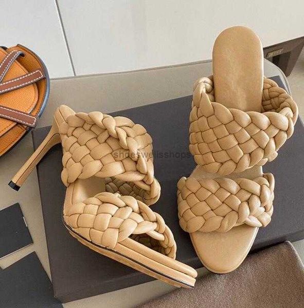 

designer sandals women woven high heels curve sandal elongated almond toe mules fashion luxurys womens shoes with box, Black