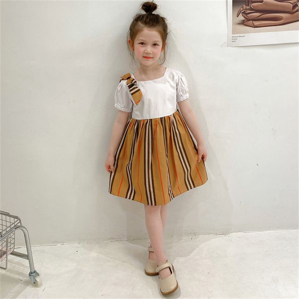 

new high-end girl skirt brand designer girl skirt alphabet print sewing design short sleeve pleated skirt summer girl g18#90cm-140cm, Red;yellow