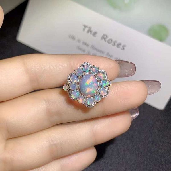 

wedding rings yulum 8 10mm australia opal with 3mm natural flower design and silver 925 for women 230506, Slivery;golden
