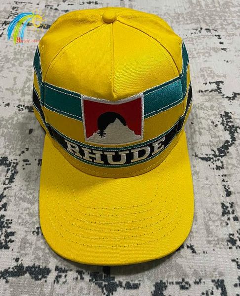 

embroidered striped patch yellow rhude baseball cap men women 1 1 outdoor sunscreen adjustable hat wide brim1006608, Blue;gray