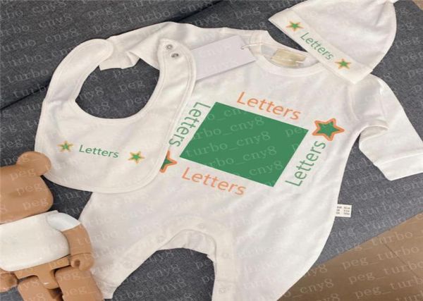 

kids rompers bib hats three piece set classic letter print girls boys onesies clothing toddler baby jumpsuits cotton2649811, Blue