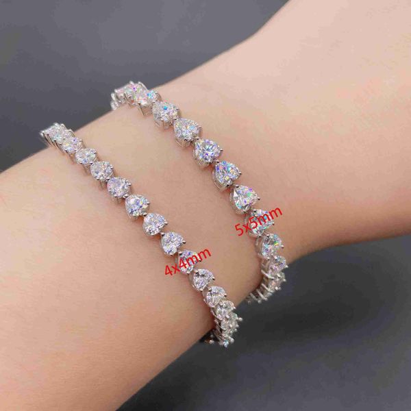 

ready to ship 4x4mm 5x5mm heart cut vvs moissanite diamond sterling silver hip hop jewelry tennis chain bracelet