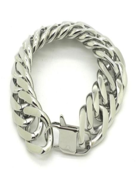 

silver tone link chain 316l stainless steel curb cuban bracelet mens boys jewelry 21mm wide5143798, Black