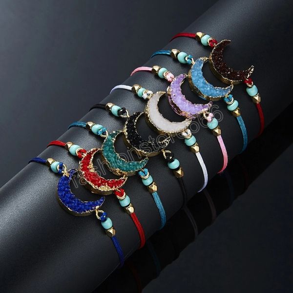 

fashion round moon braided bracelet for women girls string rope hand-woven charm bracelet adjustable jewelry accessories, Golden;silver