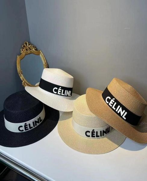 

summer outdoor sunshade hats fashionable wide brim flat caps british style straw hat8958223, Blue;gray