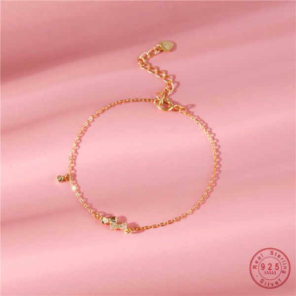 

charm bracelets 925 sterling silver 14k gold plated bracelet micro set zircon exquisite bow bracelet for women temperament jewelry gift aa23, Golden;silver