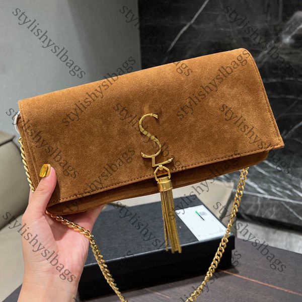 

chains kate crossbody bag flip clutch bags tassel women handbag suede leather envelope fashion metal letters detachable strap plain thread h