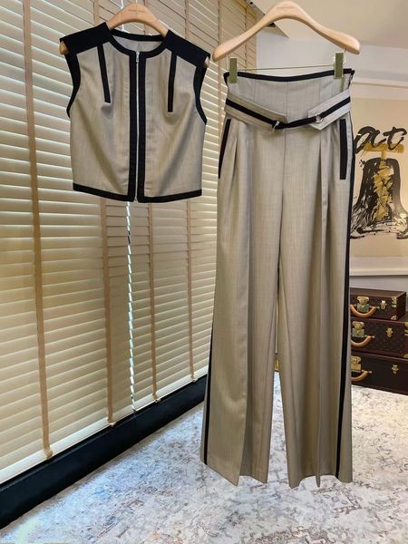 

women's two piece pants european designer designs the new 2023 spring/summer minimalist casual versatile three-dimensional cut tank lo, White
