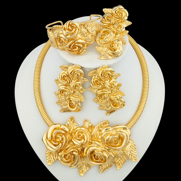 

pendant necklaces dubai gold plated jewelry set exaggerate rose and earrings large necklace weddings bridal gifts for women 230506, Silver