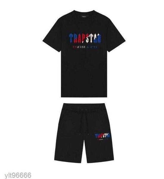 

mens trapstar t shirt fashion short sleeve print outfit chenille tracksuit black cotton london streetwear s-2xl, White;black