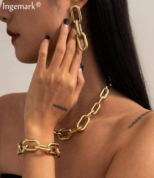 

punk ed ccb chunky chain necklace bracelet earrings vintage boho goth acrylic thick choker for women jewelry sets 2207188247197, Silver