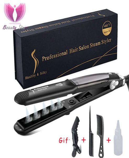 

drop professional steam hair straightener ceramic vapor hair flat iron seam hair straightening iron cx2007216991174, Black