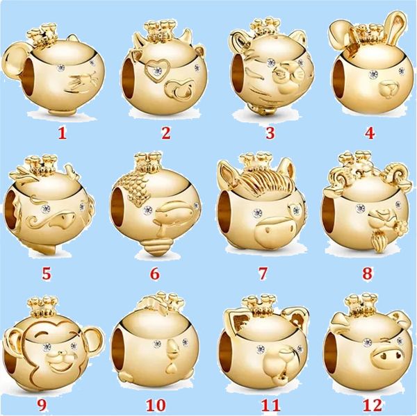 

925 silver beads charms fit pandora charm yellow gold december zodiac series animal string, Black