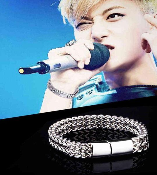 

ins cool style fashion hip hop personality cuban chain men039s double row punk bracelet titanium steel23976446, Golden;silver