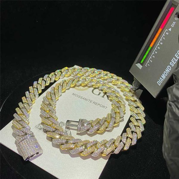 

14mm two tone vvs moissanite chain cuban necklace 925 sterling silver hip hop jewelry moissanite diamond cuban link chain