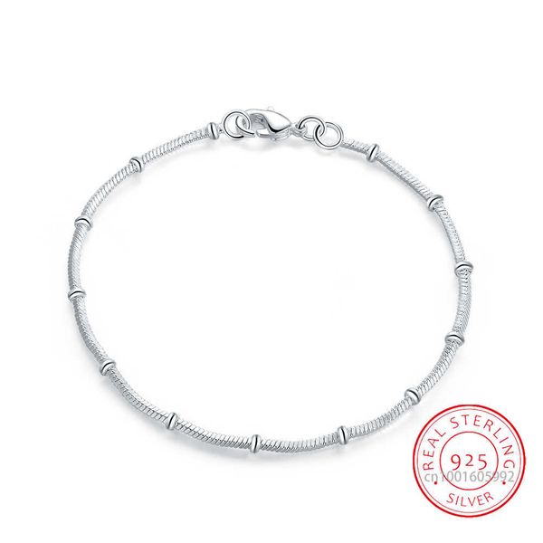 

charm bracelets % real 925 sterling silver tiny thin beads snake chain bracelet for women girls jewelry pulseras armbanden voor vrouwen aa23, Golden;silver