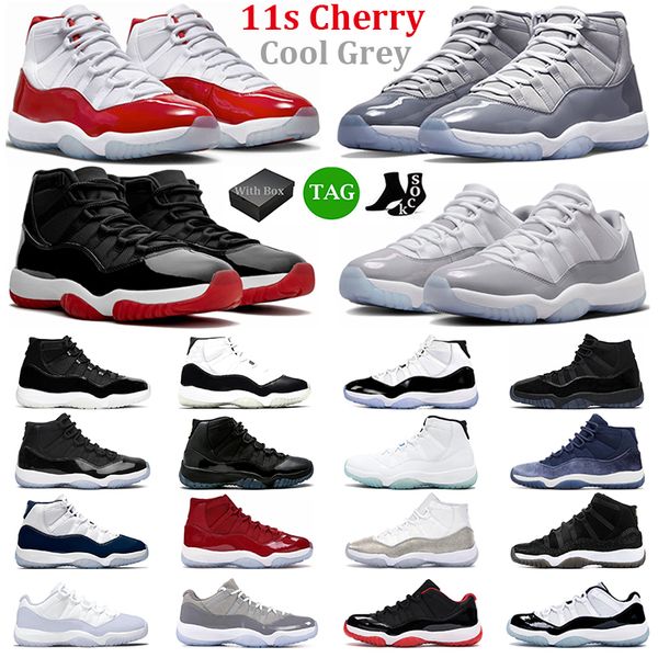 

with box 11 basketball shoes men women 11s cherry cement grey bred cool grey 25th anniversary concord dmp cap and gown mens trainers sport s