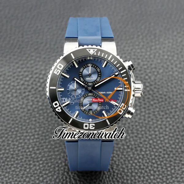 

46mm aquis 01 774 7708 vk quartz chronograph mens watch bluedial stick markers steel case blue rubber strap satch new watchestimezonewatch a, Slivery;brown