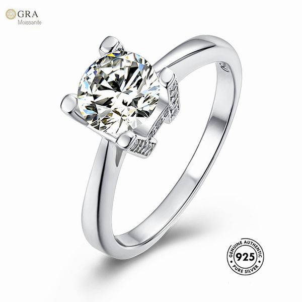 

real 925 sterling silver finger mold ring engagement 1ct moissanite diamond luxury women jewelry ready to shipping, Slivery;golden