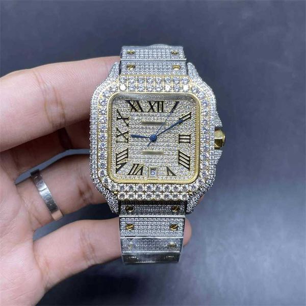 

cartir the latest men's diamond watch in 2023 big diamond bezel popular shiny hip-hop watch 2tone gold case automatic movement