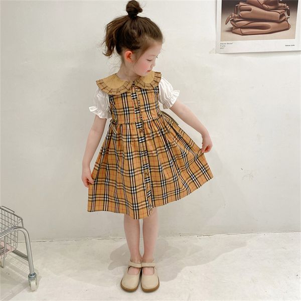

new high-end girl skirt brand designer girl skirt alphabet print sewing design short sleeve pleated skirt summer girl g14#90cm-140cm, Red;yellow