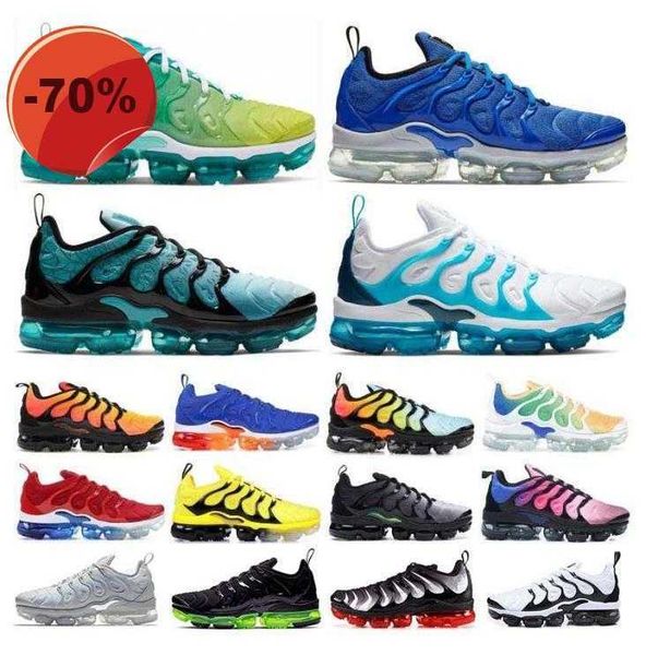 

sandals with box tn plus running shoes men women black bubblegum yolk cherry cool grey neon olive pure platinum dark blue mens womens sports