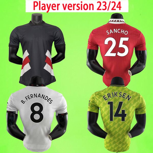 

player version man 22 23 24 utd soccer jerseys de gea 2023 2024 rashford shaw fred sancho b. fernandes martial football shirt long short sle, Black;yellow