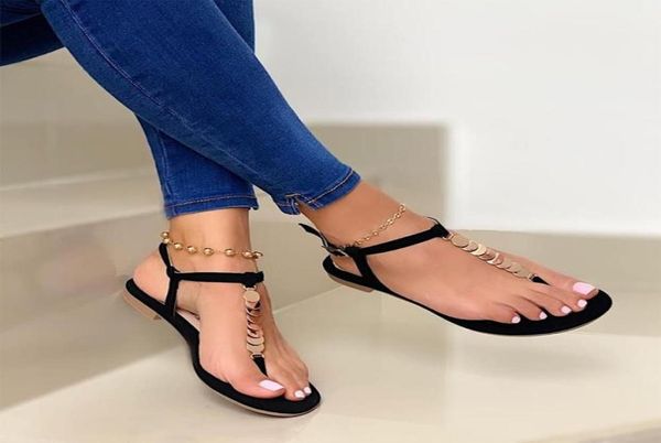 

female shoes clip toe women039s sandals comfort flats woman metal decoration buckle straps beach sandals ladies summer fashion 3551226, Black