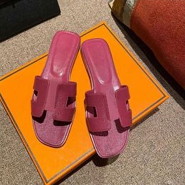 

with box luxury beach sandals classic genuine leather slippers designer slides women flat slide flip flops crocodile skin sandal womens shoe, Black