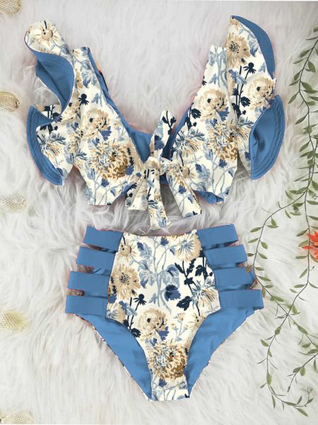 

women's swimwear high waist bikinis 2022 new print swimwear women swimsuit shoulder ruffle bathing suits beach wear push up biquini fem, White;black