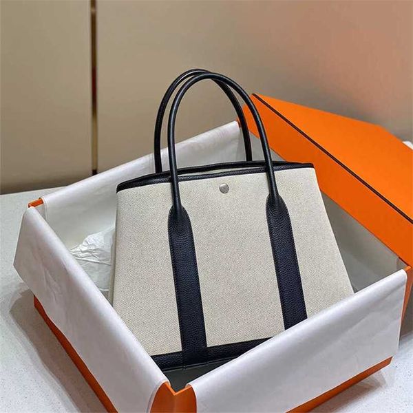 

garden party bag totes 7a genuine canvas splicing designer handmade canvas togo cowhide largeqq with 6hi5