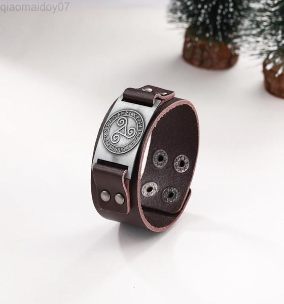

skyrim vintage triskelion leather bracelet for man trisceli sicily symbol bangles wrap jewelry accessories l2208125465739, Black
