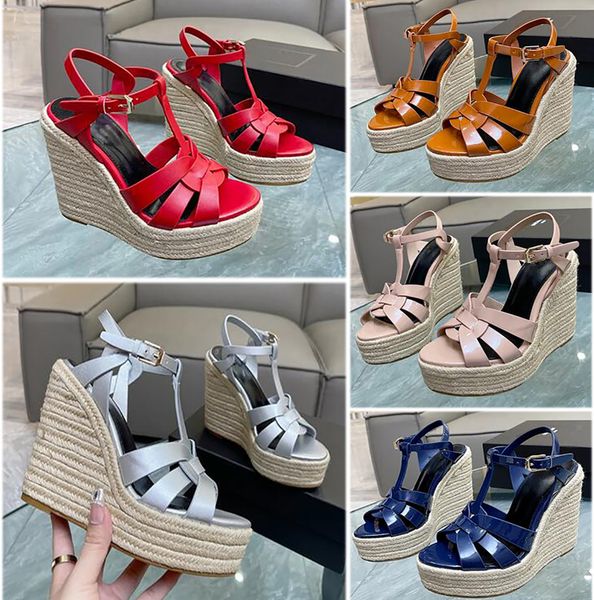 

summer women sandals thick water table open toe sandal wedge heel women shoes 12.5cm high heeled patent designer leather women casual sandal, Black