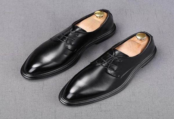 

2021 new popular men classics pointed lace up black flat formal oxfords wedding evening dress shoes sapato social masculino6737805