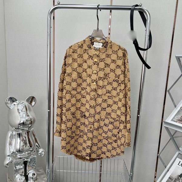 

2023 designer ladies casual shirt long shirt dress casual shirt cardigan women khaki casual jacquard shirt coat g letter long sleeve shirt b, White