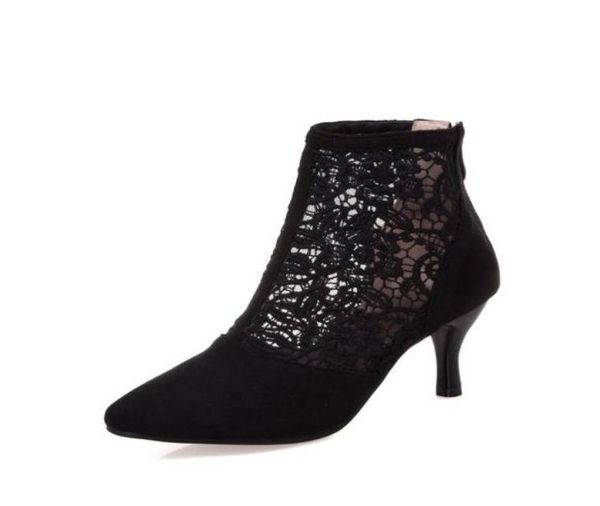 

plus size 34 to 40 41 42 43 black lace bud silk pointed mid heel dress shoes come with box5646741