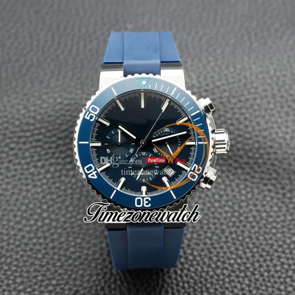 

46mm dive aquis 01 774 7708 vk quartz chronograph mens watch blue dial stick markers steel case blue rubber strap satch new watches timezone, Slivery;brown