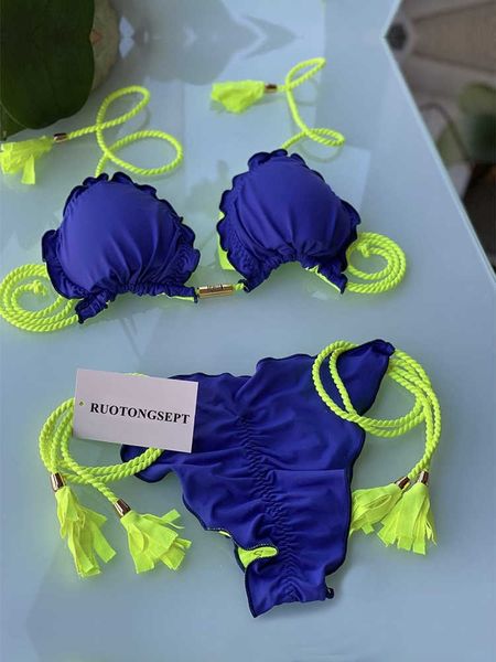 

women's swimwear blue bikini 2022 new bikinis feminino swimsuit solid bikini set braided rope swimwear women bathing suit patchwork biq, White;black