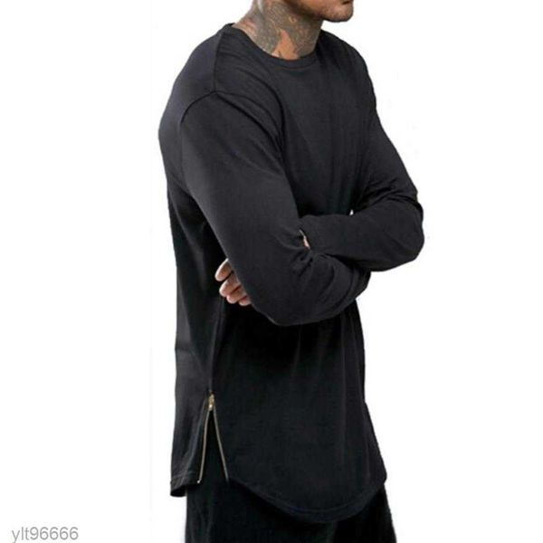 

trends men t shirts super longline long sleeve tshirt hip hop arc with curve hem side zip tee182i, White;black