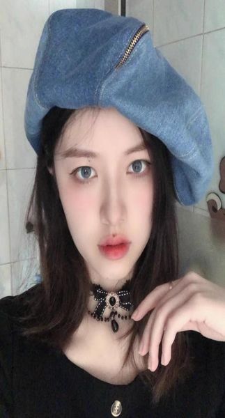 

berets heavy industry design niche fashion washed denim beret female stitching cloud hat spring and autumn kpop women039s3527242, Blue;gray