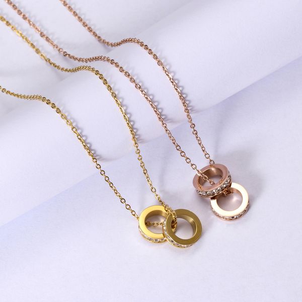 

gold silver plating double circle zircon pendant necklace ins style women jewelry