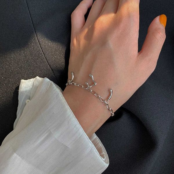 

charm bracelets 925 sterling silver bracelet irregular lava bracelet for women's 2022 new summer light luxury fashion hand jewelry aa23, Golden;silver