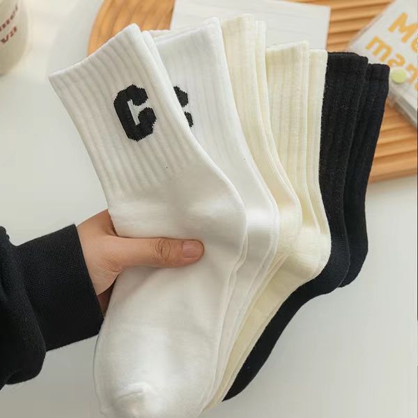 

fashion small c letter designer mens socks women men cotton all-match classic breathable mixing football basketball socks, Black