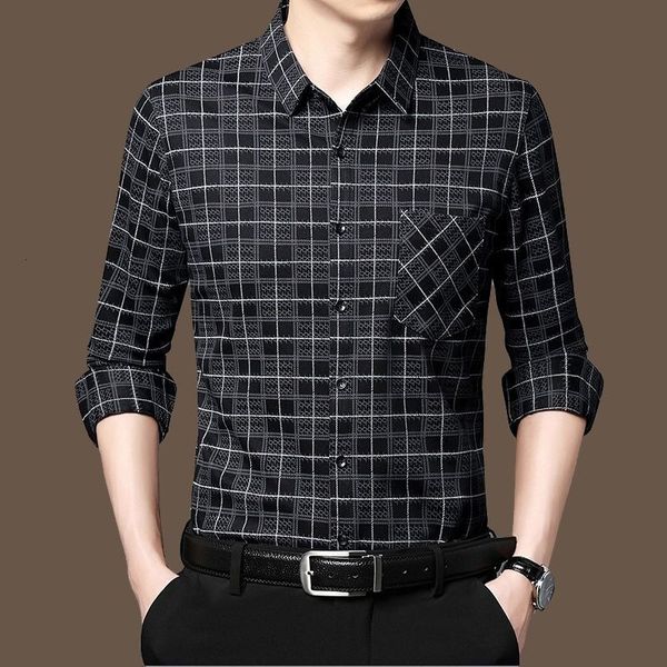 

men's casual shirts fashion men vintage long sleeve plaid shirt spring autumn male clothes pocket lapel korean business loose cotton 2, White;black